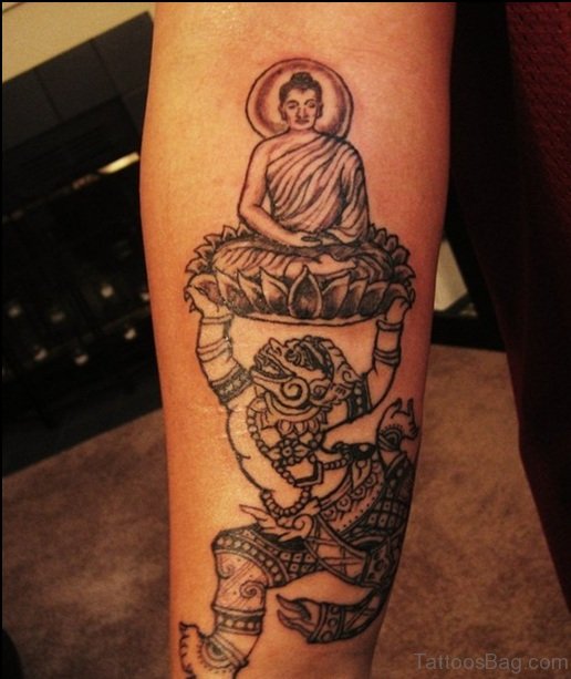 Buddha Lotus Design Tattoo On Arm