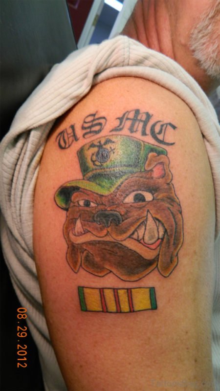 Bull Dog Tattoo Design On Shoulder