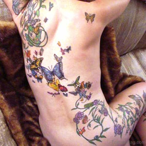 Butterflies Vine Tattoo On Back