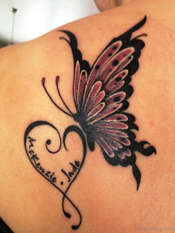 Butterfly On Heart On Back Shoulder