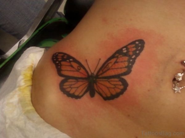 Butterfly Tattoo Design On Waist For Girls