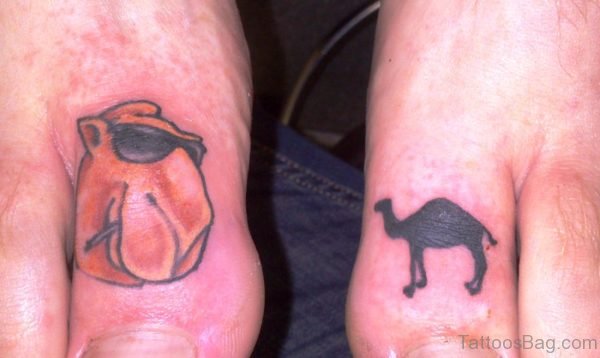 Camel Tattoos On Both Toes