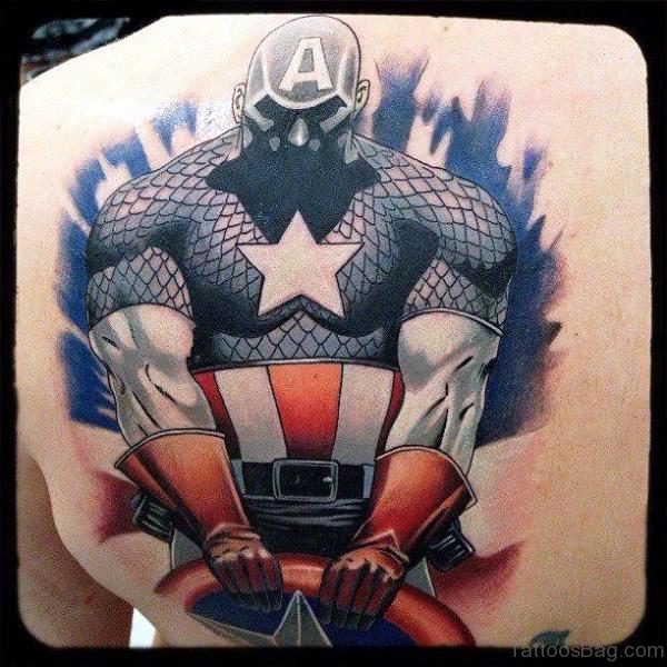 Captain America Tattoo On Back