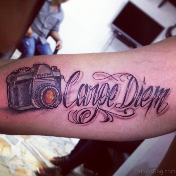 Carpe Diem Tattoo With Camera Design