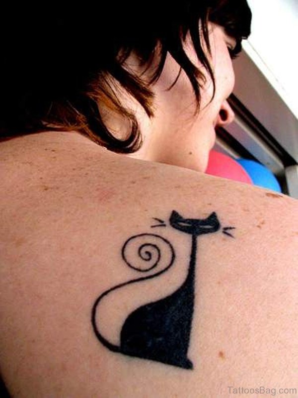 Cartoon Cat Tattoo On Shoulder Back