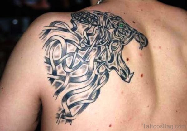 Celtic Alpha Wolf Tattoo On Back Shoulder