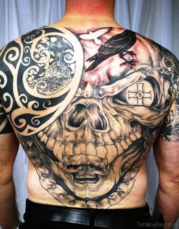 Celtic Skull With Crow Tattoo