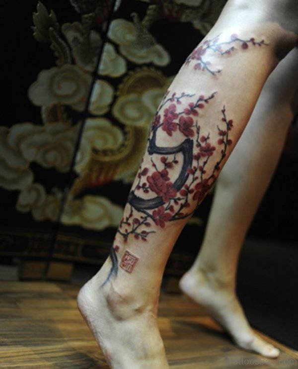 Cherry Blossom Tree tattoo on leg