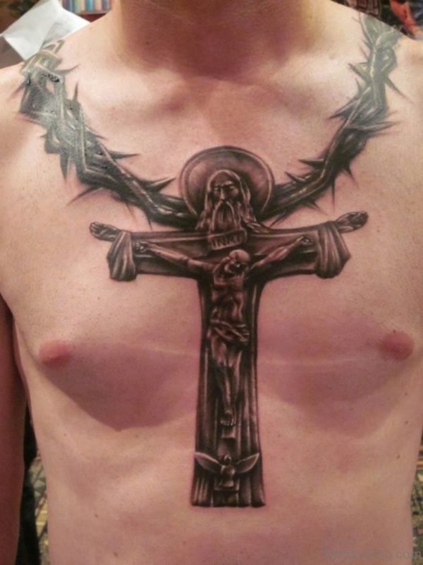 Christian Cross Tattoo on Chest 