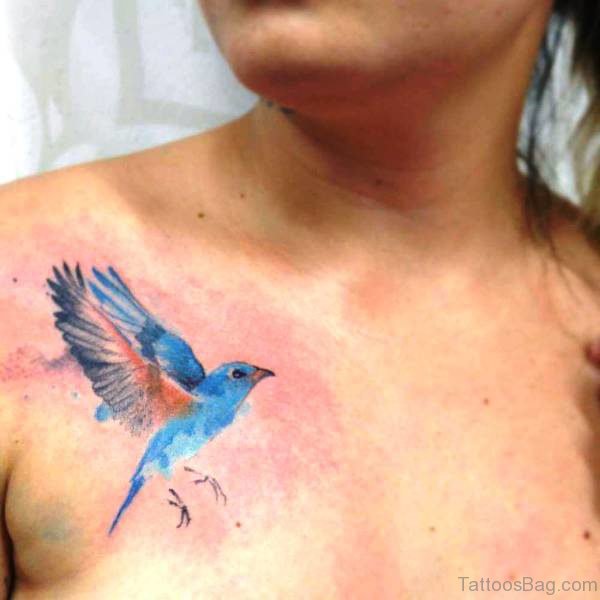 Classic Blue Bird Tattoo On Chest