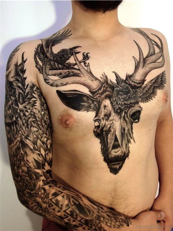 Classic Buck Tattoo On Chest