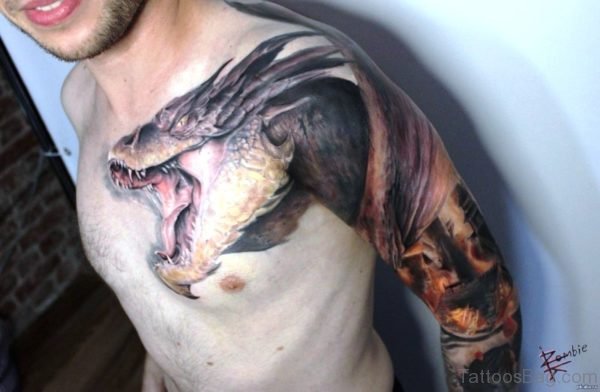 Classic Dragon Tattoo On Shoulder