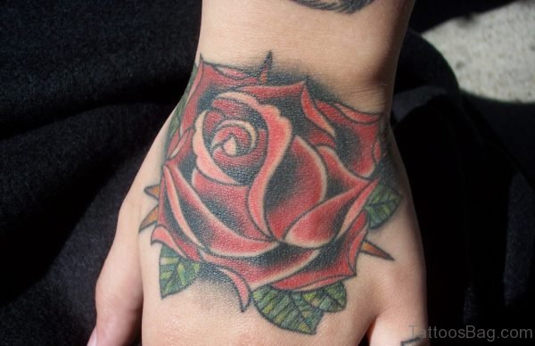 Classic Red Rose Tattoo On Hand