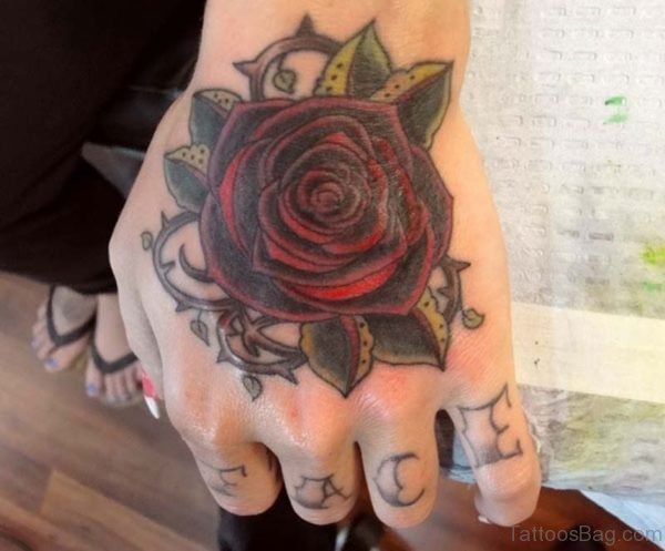 Classic Rose Tattoo On Hand