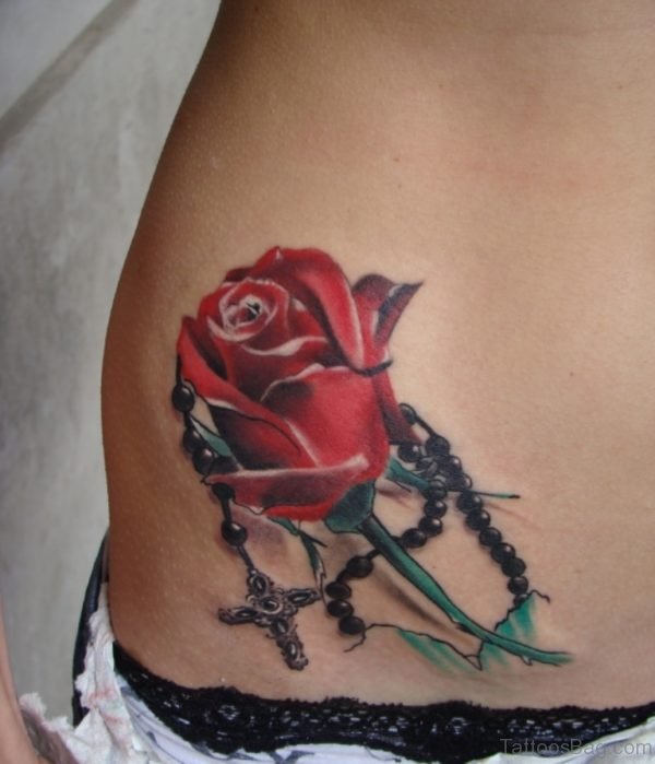 Classic Rose Tattoo On Waist