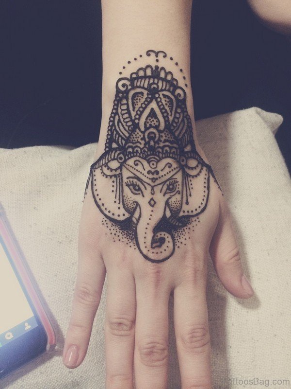 Classy Elephant Tattoo On Hand 1