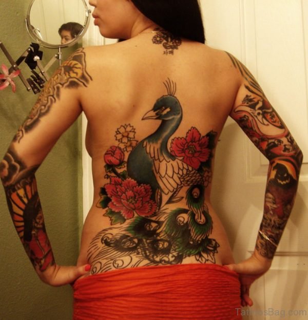 Classy Peacock Back Tattoo