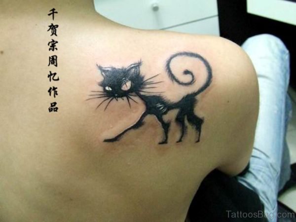Clever Cat Shoulder Tattoo