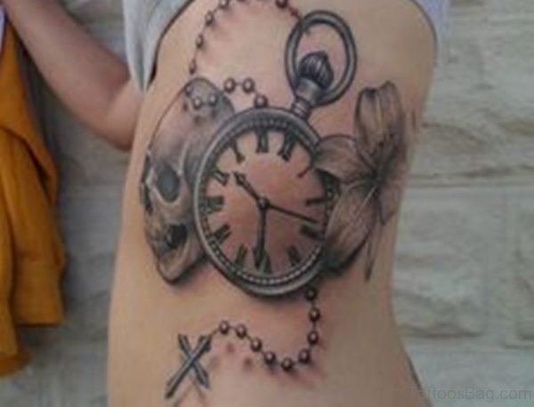Clock And Rosary Tattoo