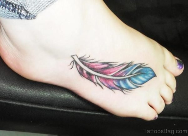 Color Feather Tattoo On Foot
