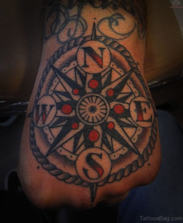Color Ink Compass Tattoo