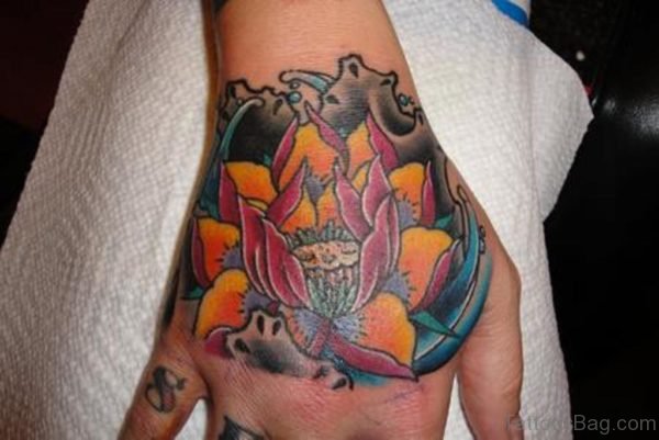 Color Lotus Flower Hand Tattoo