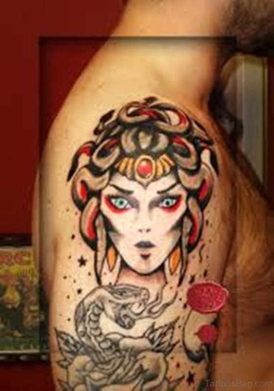 Color Medusa Tattoo on Shoulder 