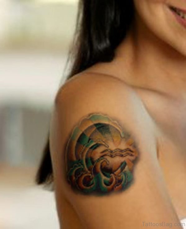 Color Right SHoulder Aquarius Tattoo For Girls