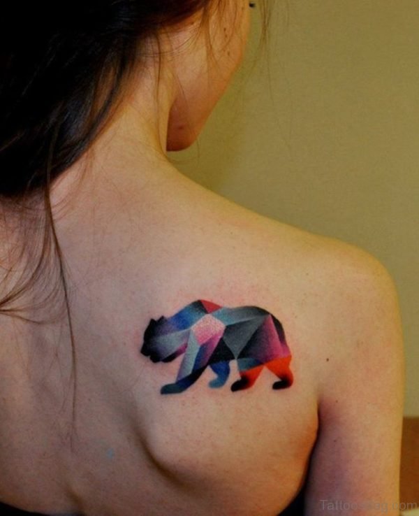 Colored Bear Tattoo On Back 