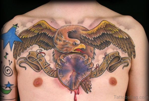 Colored Eagle Tattoo On Chest 