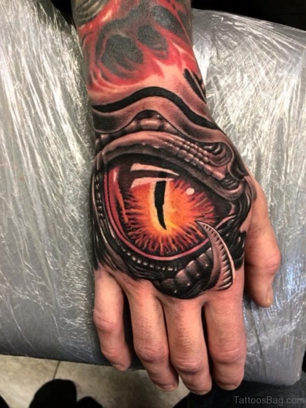 Colored Eye Tattoo On Hand