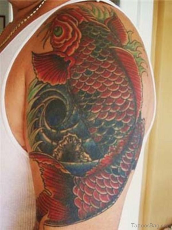 Colored Fish Tattoo On Shoulder 