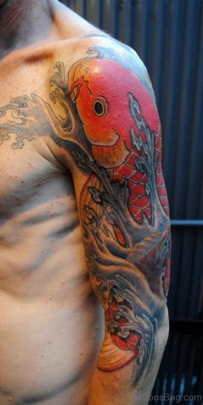 Colored Fish Tattoo On Shoulder 
