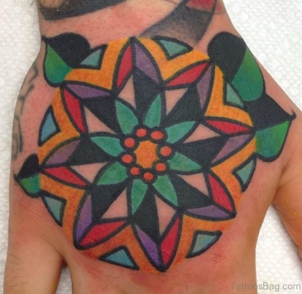 Colored Mandala Tattoo On Hand