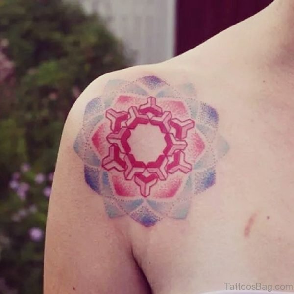 Colored Mandala Tattoo On Shoulder 