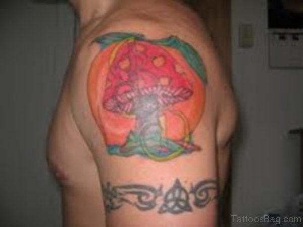 Colored Mushroom Tattoo On Shoulder 