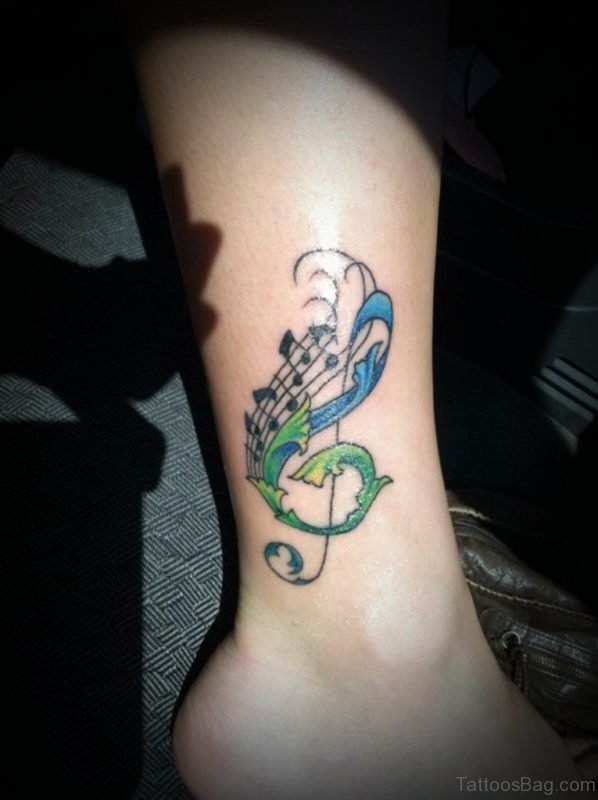 Colored Music Note Tattoo On ankle