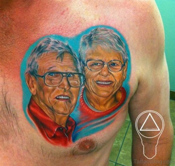 Colored Portrait Tattoo On Chest 