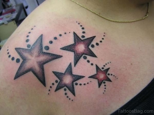 Colored Star Shoulder Tattoo Design 