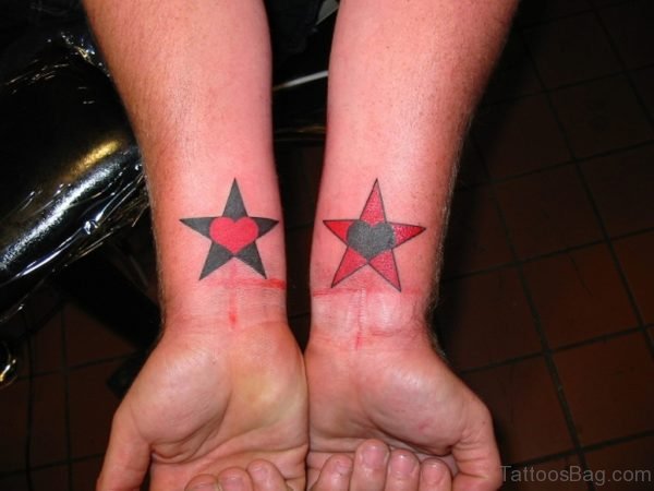 Colored Star Tattoo On Wrist 