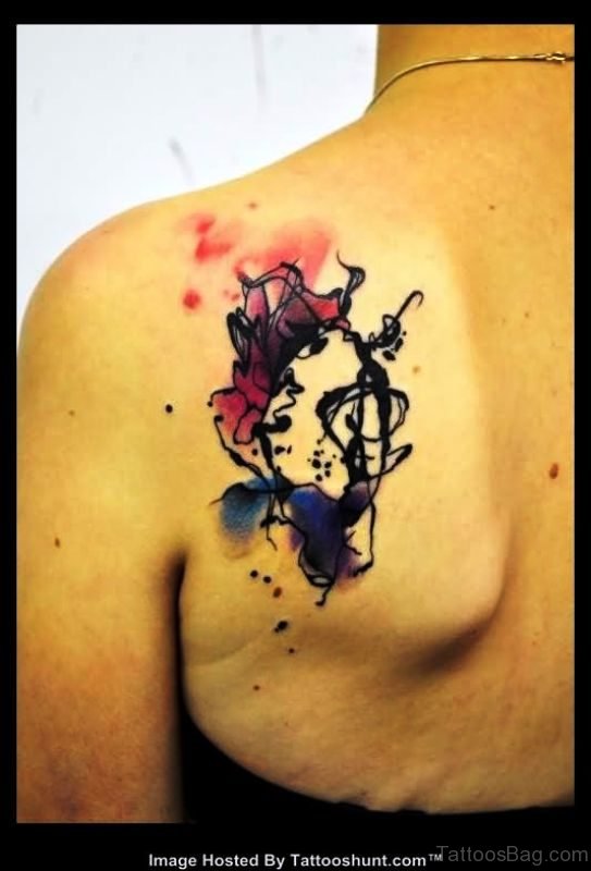 Colorful Abstract Tattoo On Back Shoulder