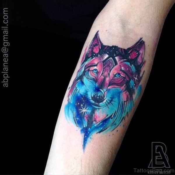 Colorful Alpha Wolf Tattoo