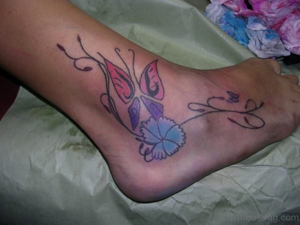 Colorful Butterfly Ankle Tattoo
