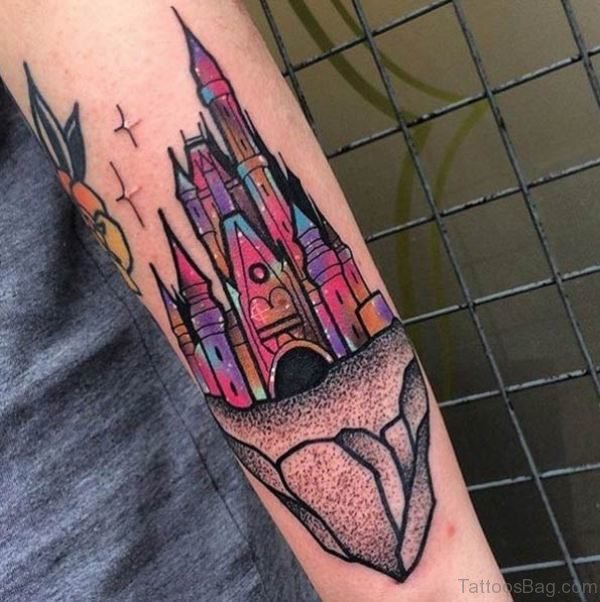 Colorful Disney Castle Tattoo On Wrist