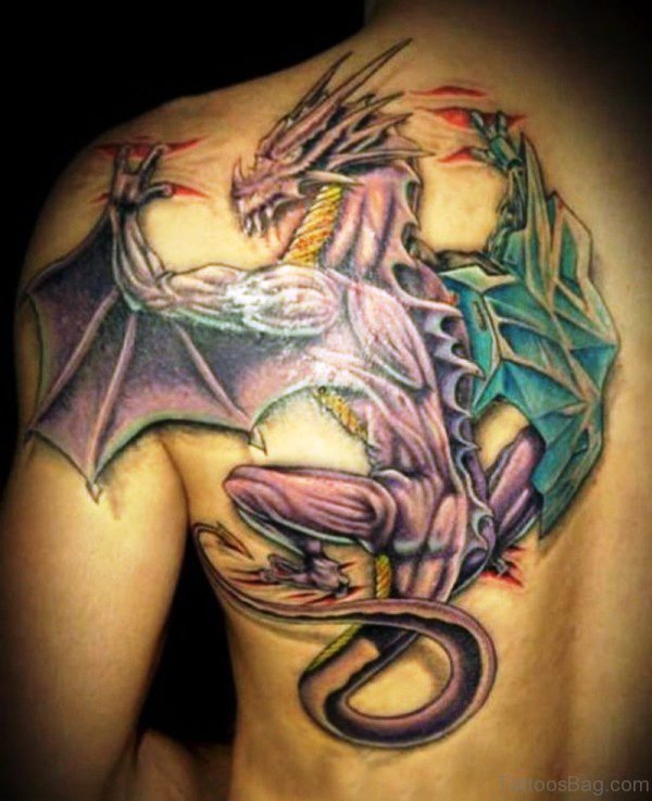 Colorful Dragon Tattoo On Shoulder