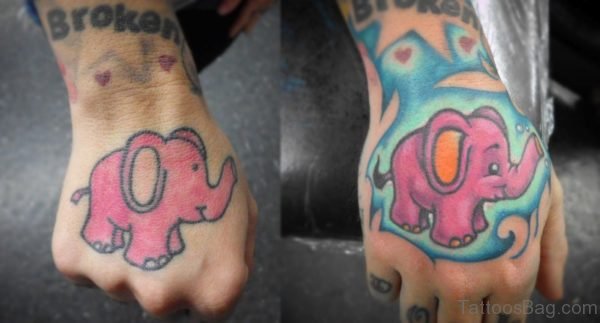 Colorful Elephant Tattoo Design On Hand 1