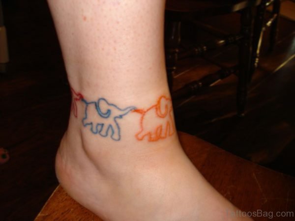 Colorful Elephant Tattoo On Ankle