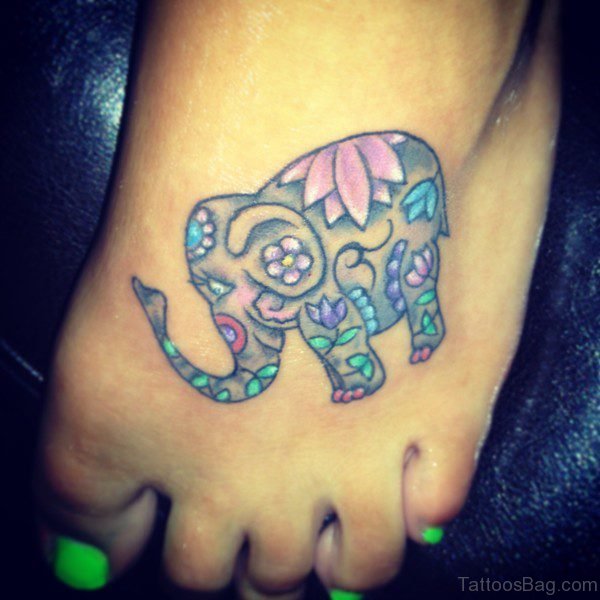 Colorful Elephant Tattoo On Foot