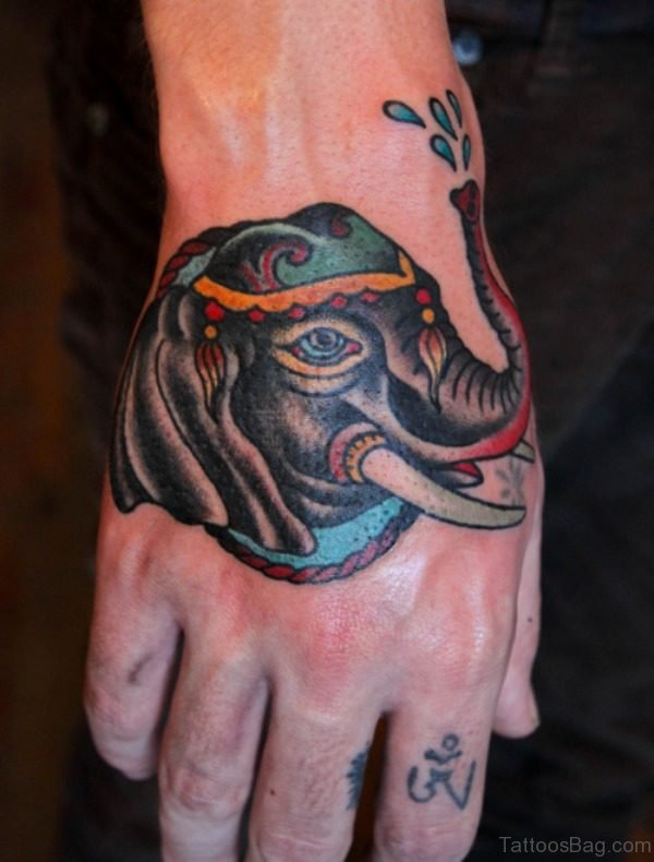 Colorful Elephant Tattoo On Hand