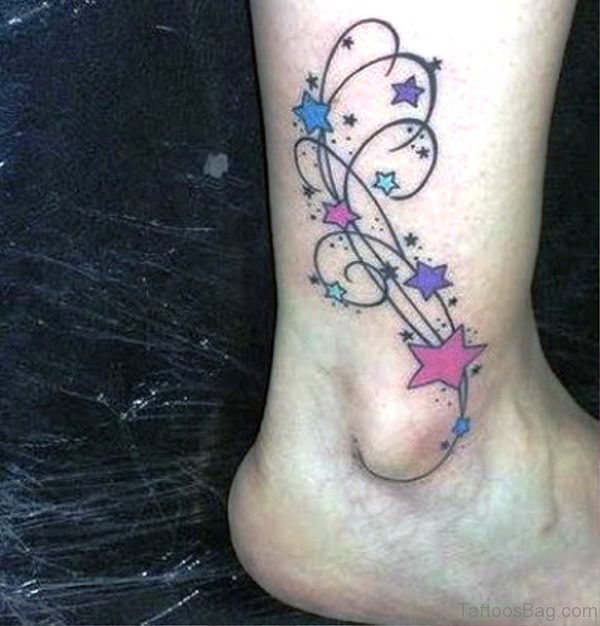 Colorful Heart Tattoo On Ankle 1
